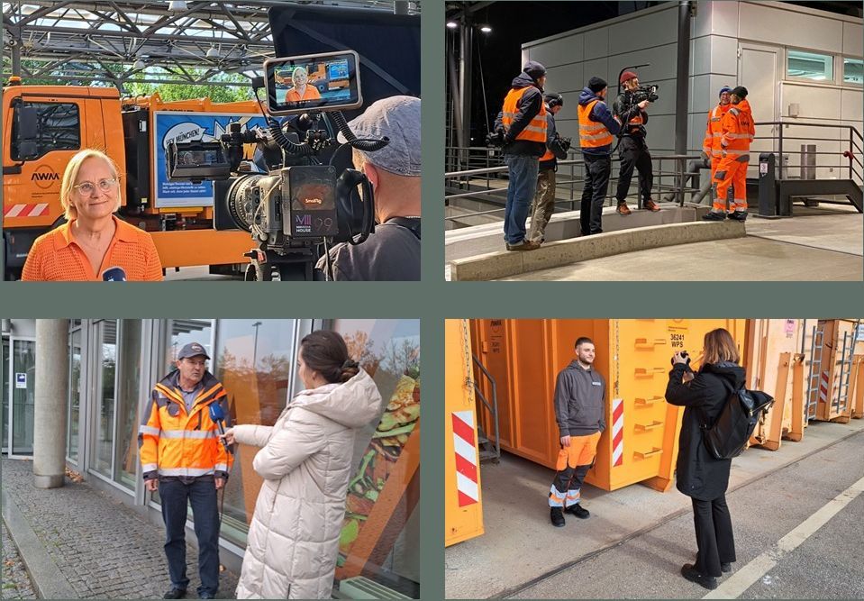 Collage aus verschiedenen Bildern, die die Pressearbeit im AWM darstellen